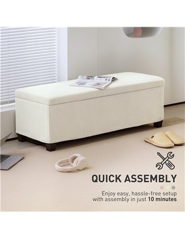 HOMCOM Storage Ottoman Bench, Corduroy Footstool with Removable Lid and Legs, 112cm Storage Chest Box for Living Room, Bedroom, 