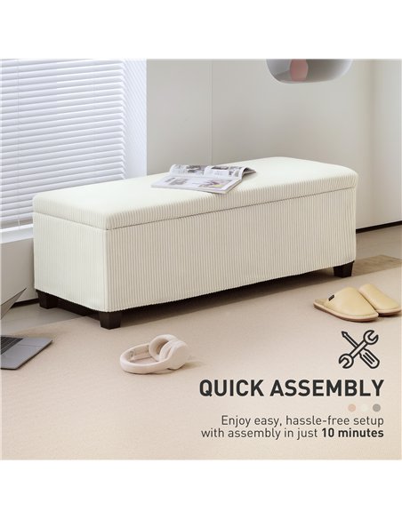 HOMCOM Storage Ottoman Bench, Corduroy Footstool with Removable Lid and Legs, 112cm Storage Chest Box for Living Room, Bedroom,  - pic 154030 | FastDaddyshop