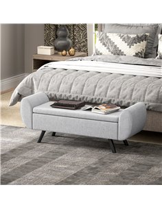 HOMCOM Storage Ottoman with Armrest, Upholstered Linen Storage Bench, Window Seat with Rubberwood Legs, Footstool for Bedroom Li 2