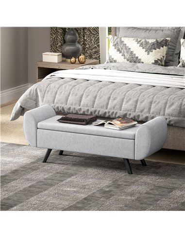 HOMCOM Storage Ottoman with Armrest, Upholstered Linen Storage Bench, Window Seat with Rubberwood Legs, Footstool for Bedroom Li