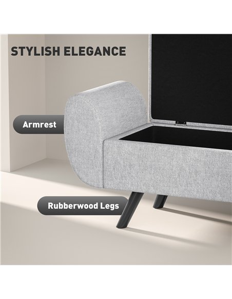 HOMCOM Storage Ottoman with Armrest, Upholstered Linen Storage Bench, Window Seat with Rubberwood Legs, Footstool for Bedroom Li - pic 154036 | FastDaddyshop