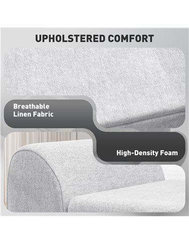 HOMCOM Storage Ottoman with Armrest, Upholstered Linen Storage Bench, Window Seat with Rubberwood Legs, Footstool for Bedroom Li