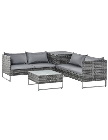 Outsunny 4 PCs Garden Rattan Corner Sofa and Table Set with Cushions, Mixed Grey - pic 15404 | FastDaddyshop