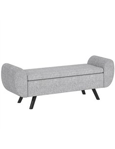 HOMCOM Storage Ottoman with Armrest, Upholstered Linen Storage Bench, Window Seat with Rubberwood Legs, Footstool for Bedroom Li