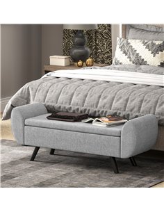 HOMCOM Storage Ottoman with Armrest, Upholstered Linen Storage Bench, Window Seat with Rubberwood Legs, Footstool for Bedroom Li 2