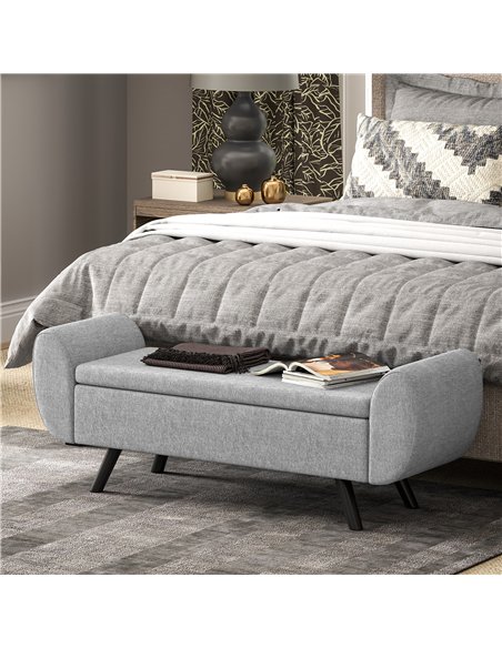 HOMCOM Storage Ottoman with Armrest, Upholstered Linen Storage Bench, Window Seat with Rubberwood Legs, Footstool for Bedroom Li - pic 154043 | FastDaddyshop