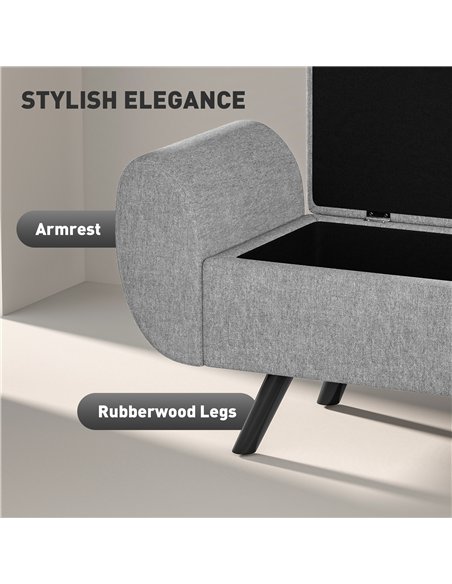 HOMCOM Storage Ottoman with Armrest, Upholstered Linen Storage Bench, Window Seat with Rubberwood Legs, Footstool for Bedroom Li - pic 154045 | FastDaddyshop