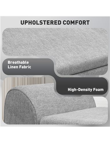 HOMCOM Storage Ottoman with Armrest, Upholstered Linen Storage Bench, Window Seat with Rubberwood Legs, Footstool for Bedroom Li