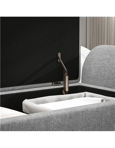 HOMCOM Storage Ottoman with Armrest, Upholstered Linen Storage Bench, Window Seat with Rubberwood Legs, Footstool for Bedroom Li