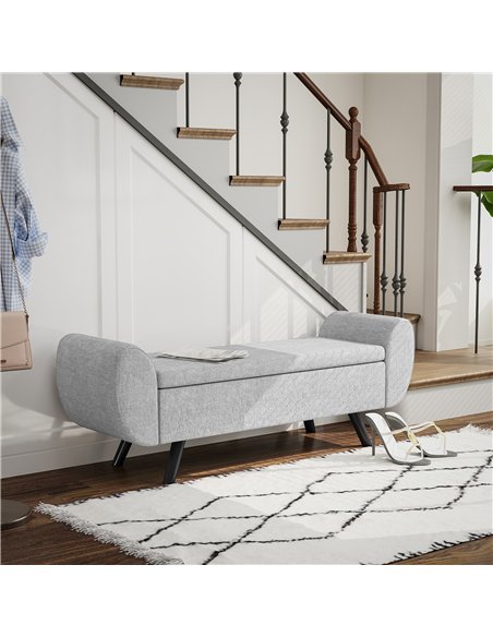 HOMCOM Storage Ottoman with Armrest, Upholstered Linen Storage Bench, Window Seat with Rubberwood Legs, Footstool for Bedroom Li - pic 154049 | FastDaddyshop