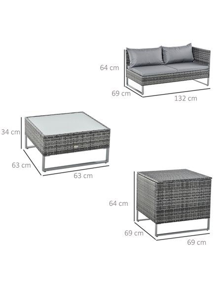 Outsunny 4 PCs Garden Rattan Corner Sofa and Table Set with Cushions, Mixed Grey - pic 15405 | FastDaddyshop
