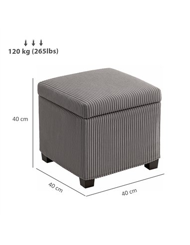 HOMCOM Storage Ottoman Bench, Corduroy Footstool with Removable Lid and Legs, 40cm Storage Chest Box for Living Room, Bedroom, H