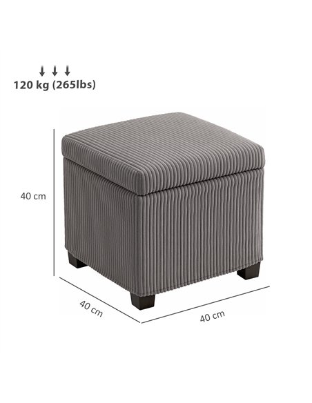 HOMCOM Storage Ottoman Bench, Corduroy Footstool with Removable Lid and Legs, 40cm Storage Chest Box for Living Room, Bedroom, H - pic 154053 | FastDaddyshop