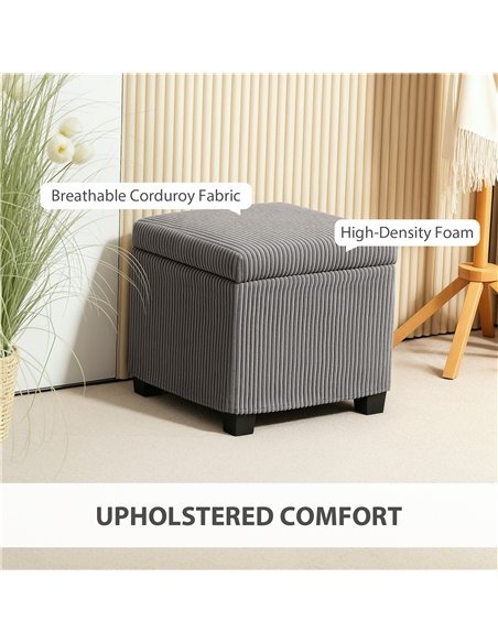 HOMCOM Storage Ottoman Bench, Corduroy Footstool with Removable Lid and Legs, 40cm Storage Chest Box for Living Room, Bedroom, H - pic 154054 | FastDaddyshop