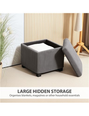 HOMCOM Storage Ottoman Bench, Corduroy Footstool with Removable Lid and Legs, 40cm Storage Chest Box for Living Room, Bedroom, H