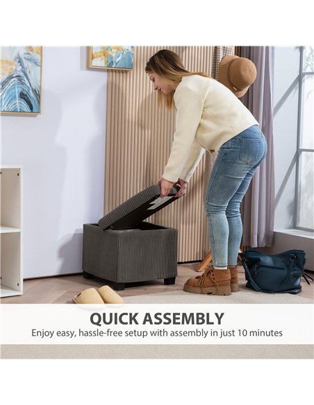 HOMCOM Storage Ottoman Bench, Corduroy Footstool with Removable Lid and Legs, 40cm Storage Chest Box for Living Room, Bedroom, H - pic 154057 | FastDaddyshop