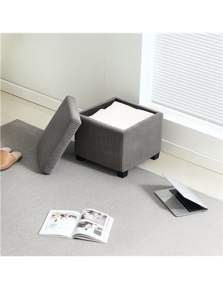 HOMCOM Storage Ottoman Bench, Corduroy Footstool with Removable Lid and Legs, 40cm Storage Chest Box for Living Room, Bedroom, H - pic 154058 | FastDaddyshop