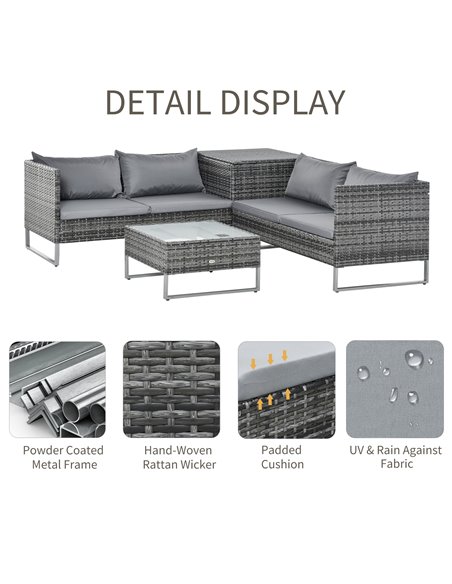 Outsunny 4 PCs Garden Rattan Corner Sofa and Table Set with Cushions, Mixed Grey - pic 15406 | FastDaddyshop
