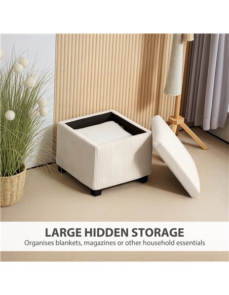 HOMCOM Storage Ottoman Bench, Corduroy Footstool with Removable Lid and Legs, 40cm Storage Chest Box for Living Room, Bedroom, H - pic 154064 | FastDaddyshop