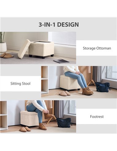HOMCOM Storage Ottoman Bench, Corduroy Footstool with Removable Lid and Legs, 40cm Storage Chest Box for Living Room, Bedroom, H