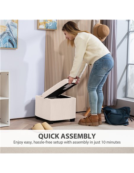 HOMCOM Storage Ottoman Bench, Corduroy Footstool with Removable Lid and Legs, 40cm Storage Chest Box for Living Room, Bedroom, H - pic 154066 | FastDaddyshop