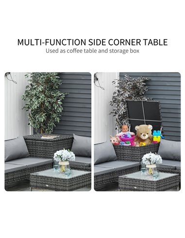 Outsunny 4 PCs Garden Rattan Corner Sofa and Table Set with Cushions, Mixed Grey