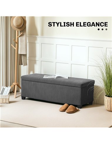 HOMCOM Storage Ottoman Bench, Corduroy Footstool with Removable Lid and Legs, 112cm Storage Chest Box for Living Room, Bedroom, 
