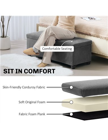 HOMCOM Storage Ottoman Bench, Corduroy Footstool with Removable Lid and Legs, 112cm Storage Chest Box for Living Room, Bedroom, 
