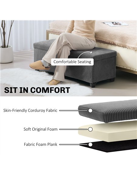 HOMCOM Storage Ottoman Bench, Corduroy Footstool with Removable Lid and Legs, 112cm Storage Chest Box for Living Room, Bedroom,  - pic 154073 | FastDaddyshop