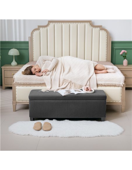 HOMCOM Storage Ottoman Bench, Corduroy Footstool with Removable Lid and Legs, 112cm Storage Chest Box for Living Room, Bedroom,  - pic 154076 | FastDaddyshop