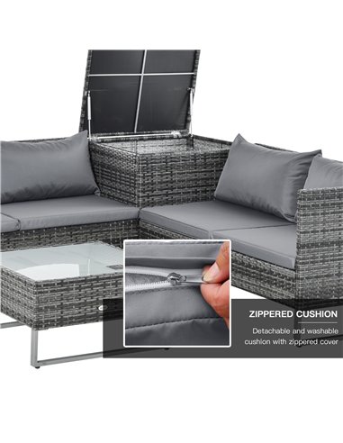Outsunny 4 PCs Garden Rattan Corner Sofa and Table Set with Cushions, Mixed Grey