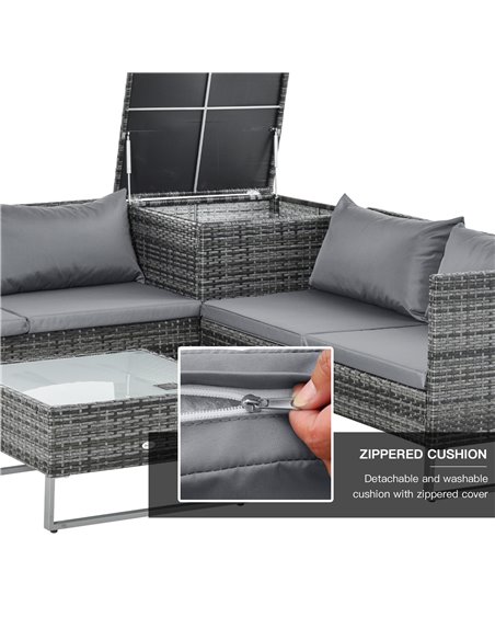 Outsunny 4 PCs Garden Rattan Corner Sofa and Table Set with Cushions, Mixed Grey - pic 15408 | FastDaddyshop