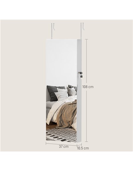 HOMCOM 108 x 37cm Lockable Jewellery Cabinet, with LED Lights - White Surface and Pink Lining - pic 154080 | FastDaddyshop