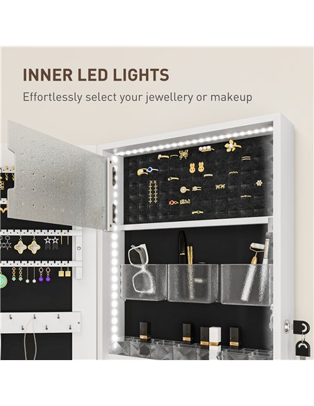 HOMCOM 108 x 37cm Lockable Jewellery Cabinet, with LED Lights - White Surface and Black Lining - pic 154091 | FastDaddyshop