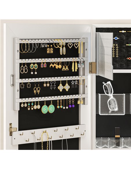 HOMCOM 108 x 37cm Lockable Jewellery Cabinet, with LED Lights - White Surface and Black Lining - pic 154095 | FastDaddyshop