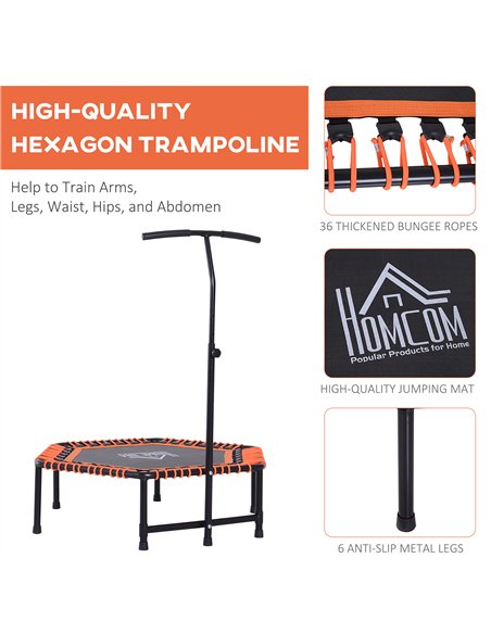 HOMCOM Mini Trampoline W/Adjustable Handle Bar - Black/Orange - pic 154101 | FastDaddyshop