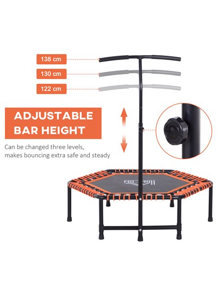 HOMCOM Mini Trampoline W/Adjustable Handle Bar - Black/Orange - pic 154102 | FastDaddyshop