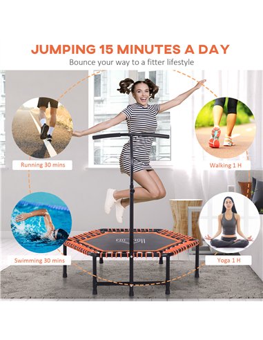 HOMCOM Mini Trampoline W/Adjustable Handle Bar - Black/Orange