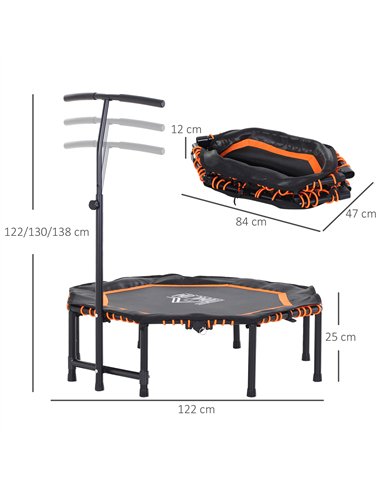 HOMCOM 48" Octagonal Mini Fitness Trampoline Rebounder Indoor Outdoor Foldable Mini Jumper with Adjustable Handle, Max Load 100 