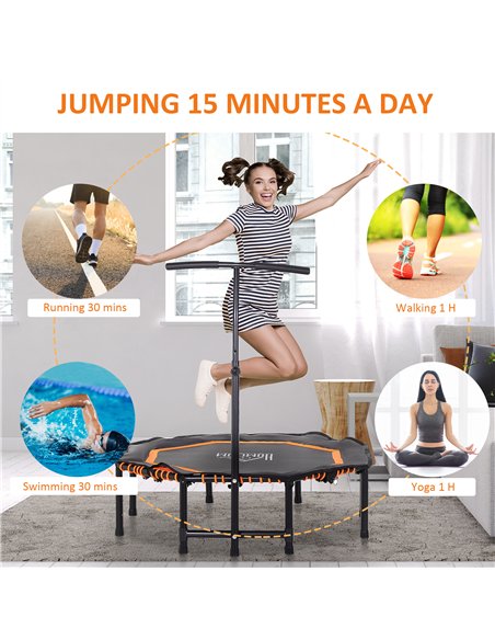 HOMCOM 48" Octagonal Mini Fitness Trampoline Rebounder Indoor Outdoor Foldable Mini Jumper with Adjustable Handle, Max Load 100  - pic 154108 | FastDaddyshop