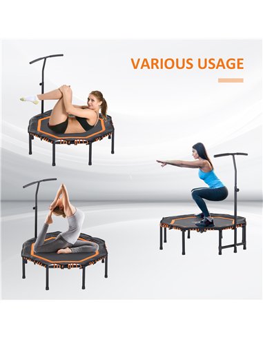 HOMCOM 48" Octagonal Mini Fitness Trampoline Rebounder Indoor Outdoor Foldable Mini Jumper with Adjustable Handle, Max Load 100 