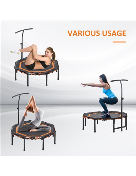 HOMCOM 48" Octagonal Mini Fitness Trampoline Rebounder Indoor Outdoor Foldable Mini Jumper with Adjustable Handle, Max Load 100  - pic 154110 | FastDaddyshop