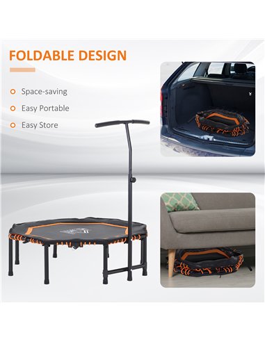 HOMCOM 48" Octagonal Mini Fitness Trampoline Rebounder Indoor Outdoor Foldable Mini Jumper with Adjustable Handle, Max Load 100 