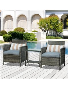 Outsunny 3 Pieces PE Rattan Bistro Set with Armchairs and Two-tier Side Table, Grey 2