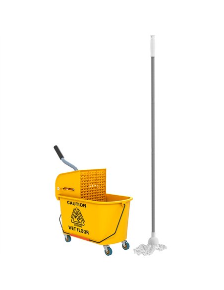 HOMCOM Mop Bucket with Wringer Set on Wheels for Floor Cleaning, 20 Litre Side Press Wringer with Handle and Mop, Yellow - pic 154122 | FastDaddyshop