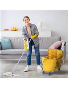 HOMCOM Mop Bucket with Wringer Set on Wheels for Floor Cleaning, 20 Litre Side Press Wringer with Handle and Mop, Yellow 2