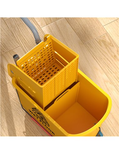 HOMCOM Mop Bucket with Wringer Set on Wheels for Floor Cleaning, 20 Litre Side Press Wringer with Handle and Mop, Yellow