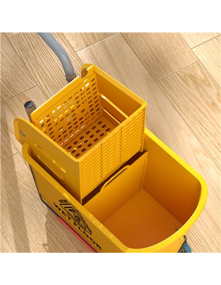 HOMCOM Mop Bucket with Wringer Set on Wheels for Floor Cleaning, 20 Litre Side Press Wringer with Handle and Mop, Yellow - pic 154130 | FastDaddyshop