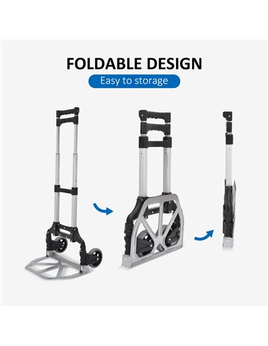 HOMCOM Aluminium Folding Hand Truck Trolley, Heavy Duty Foldable Sack Cart with Adjustable Telescoping Handle, 70KG Load Capacit