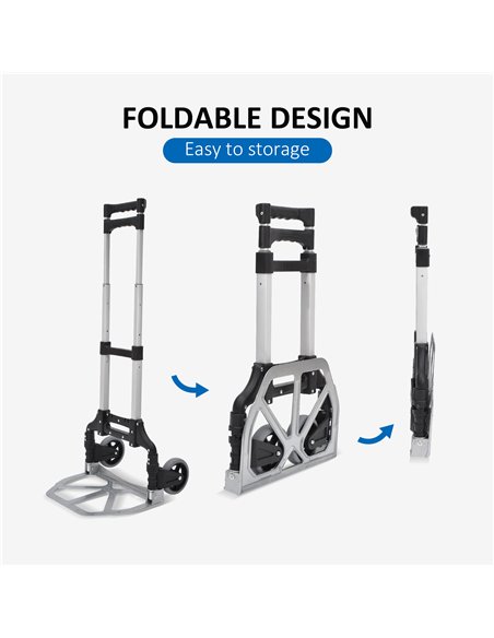 HOMCOM Aluminium Folding Hand Truck Trolley, Heavy Duty Foldable Sack Cart with Adjustable Telescoping Handle, 70KG Load Capacit - pic 154134 | FastDaddyshop